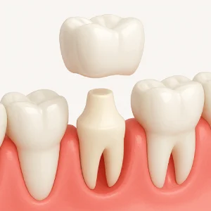 Illustration of a tooth crown being placed over a prepared tooth for dental crowns in El Paso
